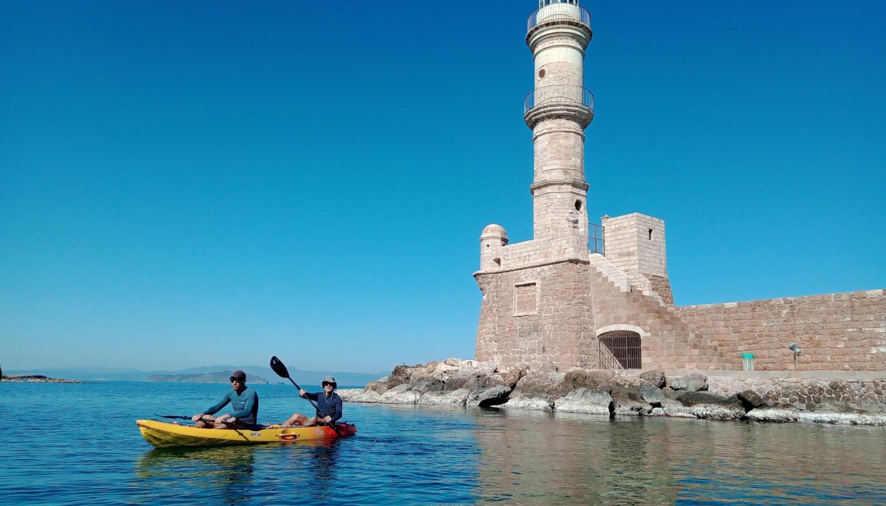 Kayak by Chania lighthouse